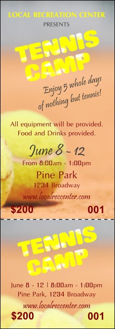 Tennis Camp Event Ticket Product Front
