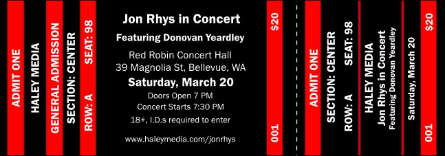 Red and Black Reserved Event Ticket Product Front