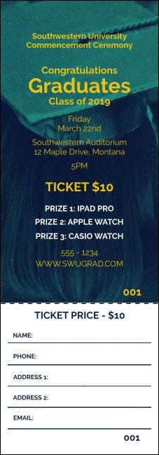 Graduation - Blue and Yellow Raffle Ticket Product Front