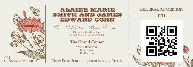 Wedding Flower QR Event Ticket Product Front