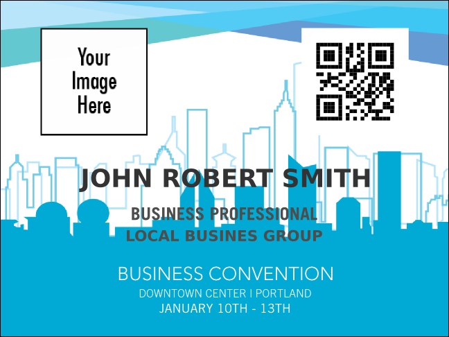 Conference Series: All Purpose Blue Skyline Economy Event Badge Product Front