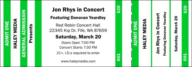 Green and White General Admission Ticket
