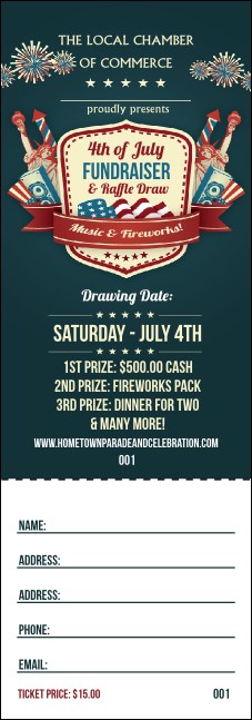 Fourth of July Freedom Blue Raffle Ticket Product Front