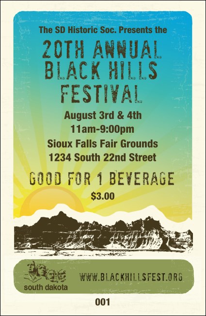 South Dakota Drink Ticket Product Front